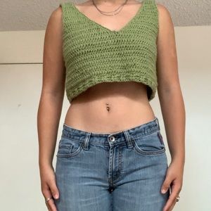 Cropped green crochet tank top